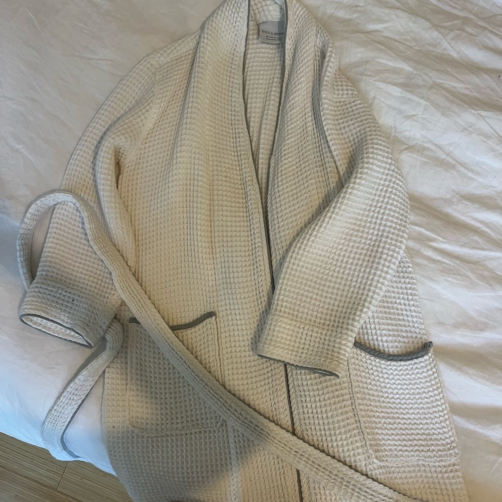 Boll & Branch waffle robe, knee length